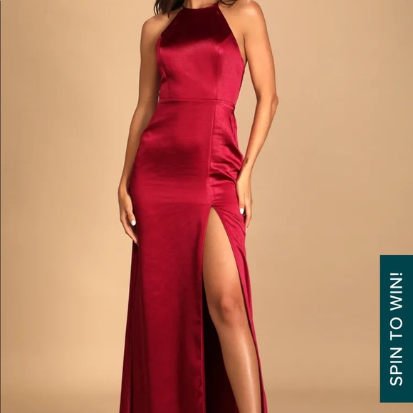 Small Lulu’s Burgundy Satin Strappy Maxi Dress - Picture 1 of 3